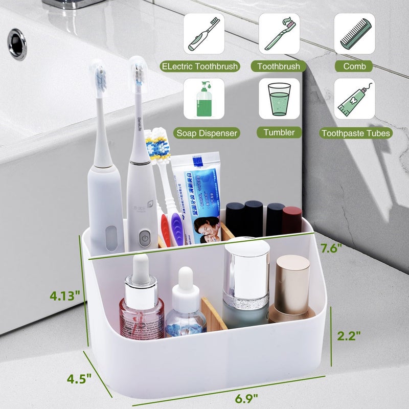 Ayswupt Electric Toothbrush Holders for Bathrooms White Tooth Brushing Holder Kids Toothpaste Holder with Dividers Bathroom Countertop Organizer Tooth Brush Storage Caddy for Sink Vanity Office - Image 2